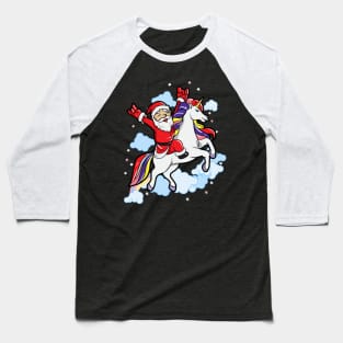 Santa Rocking Out Unicorn Christmas Baseball T-Shirt